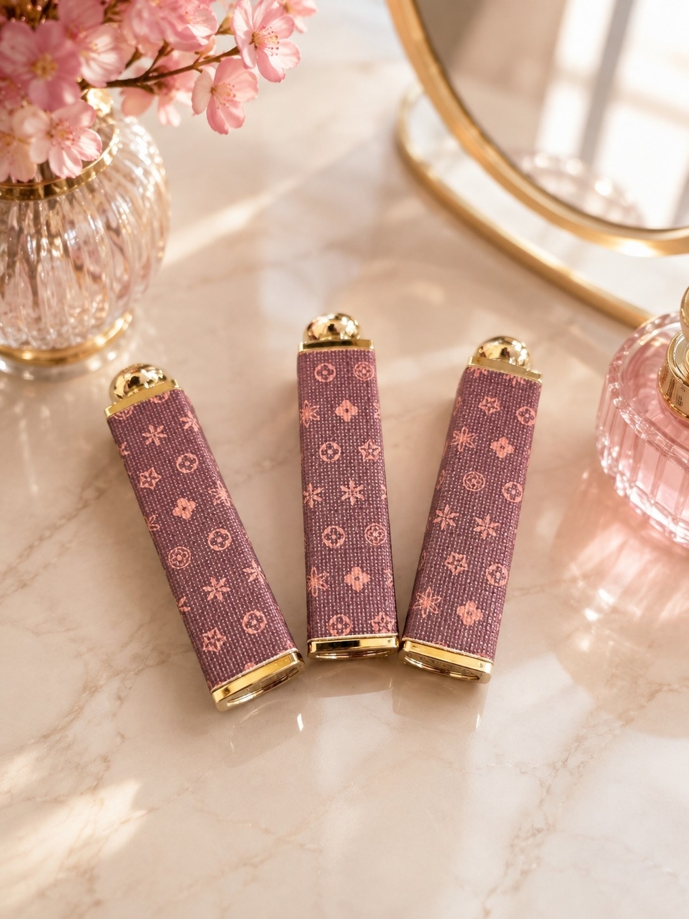 3pc - Brown Gold-Trim pattern Lipstick